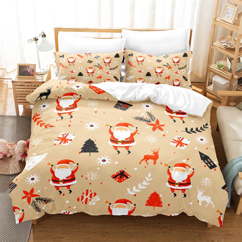 Merry Christmas Duvet Cover Set Twin King Queen Cartoon Santa Claus Bedding Set Polyester Christmas Gingerbread Man Quilt Cover