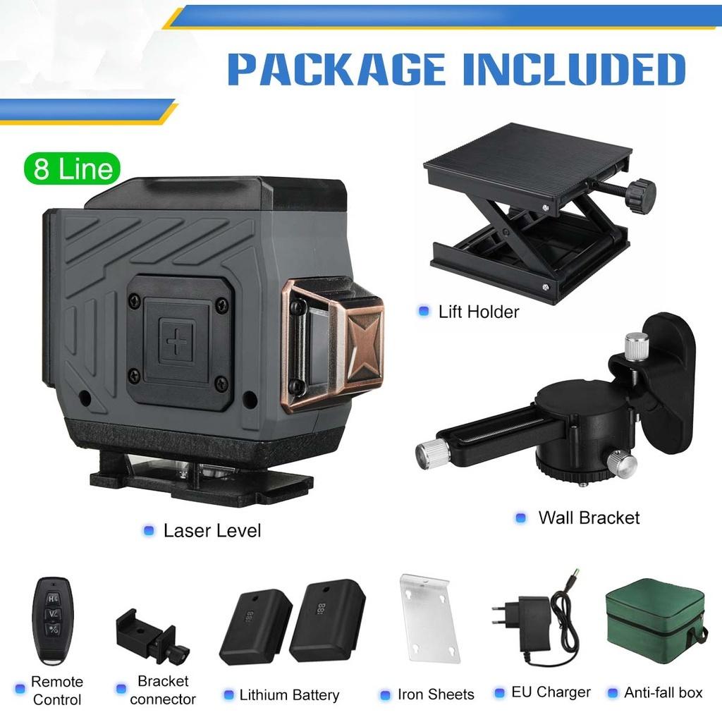 

Новый лазерный уровень 6000 мАч 16/12/8 линий, вращающийся на 360°, для помещений и улицы, горизонтальный, вертикальный, крестообразный, автоматическое измерение, 4D, регулируемый, зеленый свет, самовыравнивающийся 8 Line