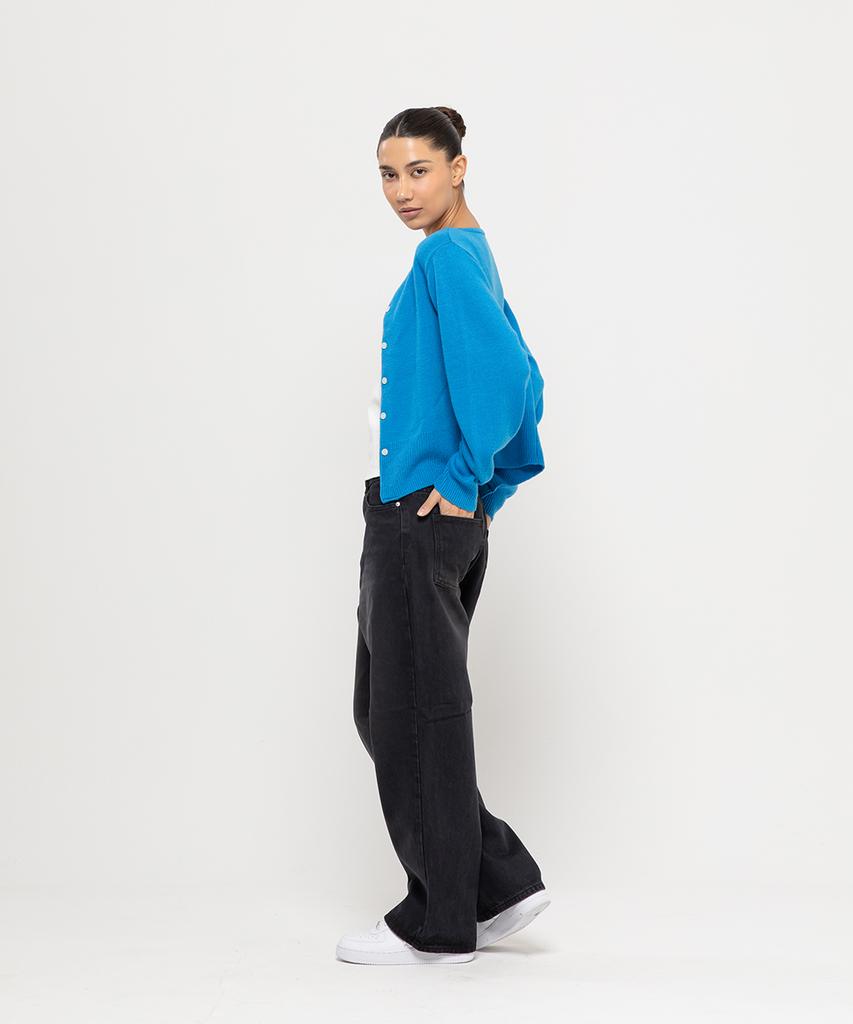 Chambros Women'S Semi-Wide Washed Denim Pants [Washed Black]