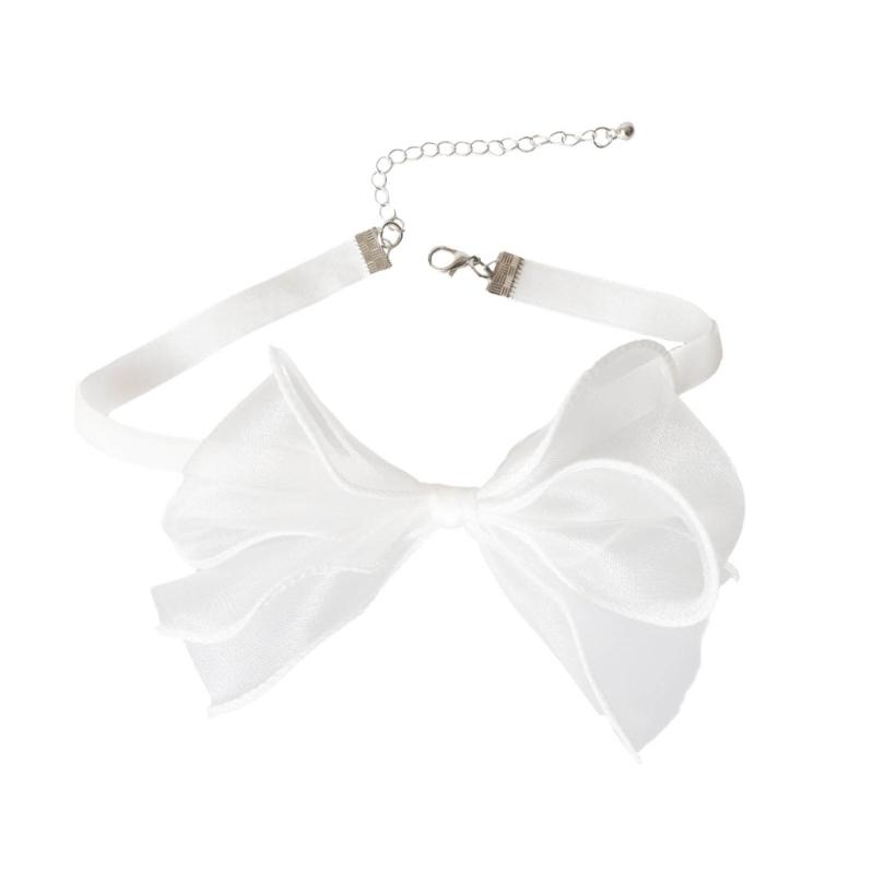 

White Ribbon Bowknot Neckband Choker Necklace Jewelry Temperament Sweet Neck Chain Women Clavicle Chain Necklace