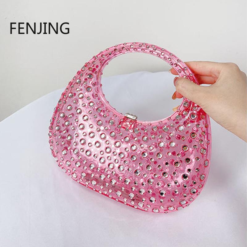 Lady Evening Bags for Women Luxury Designer Handbag and Purses New Ins Transparent Plastic Imitation Diamond Acrylic Pouch Bag
