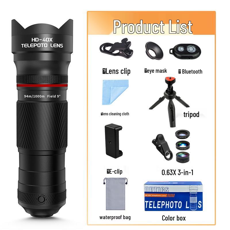 40x HD Monocular Telescope: High-Magnification, Wide-View Retractable Lens for Mobile Live Streaming