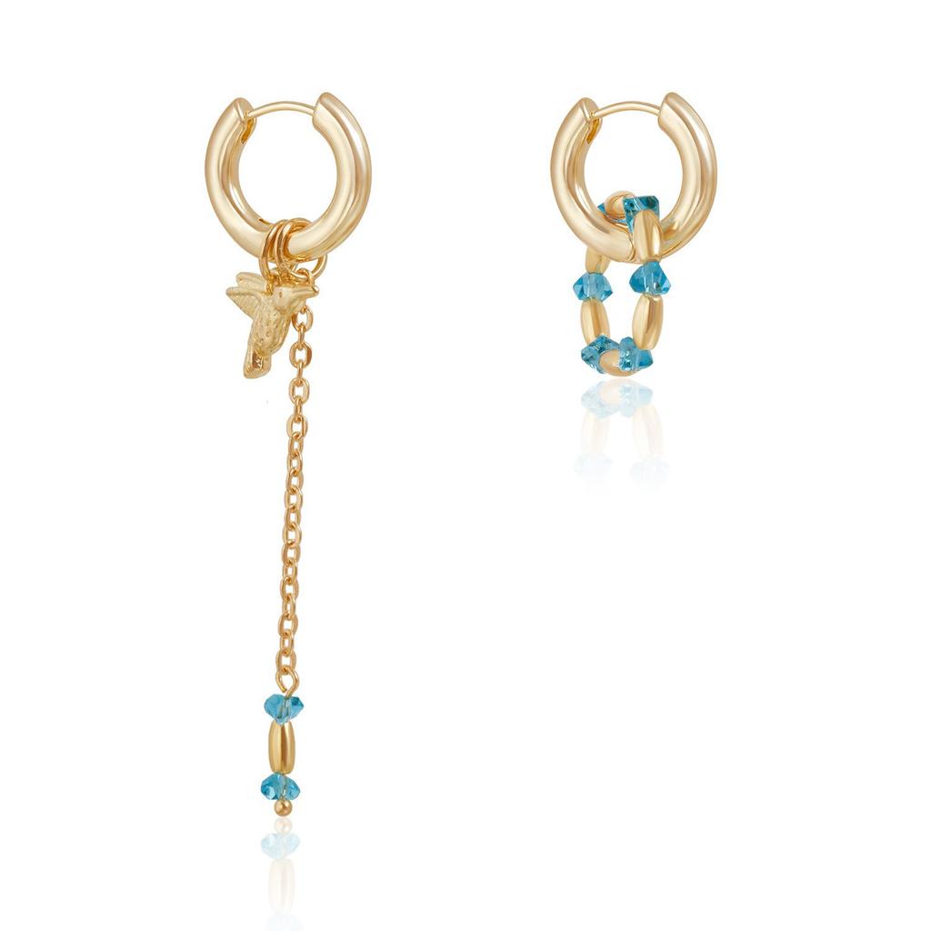 Asymmetric Hoop Earrings with Chain and Beaded Detail Lightweight Metal Alloy Jewelry Set for Everyday Wear and Special Occasions