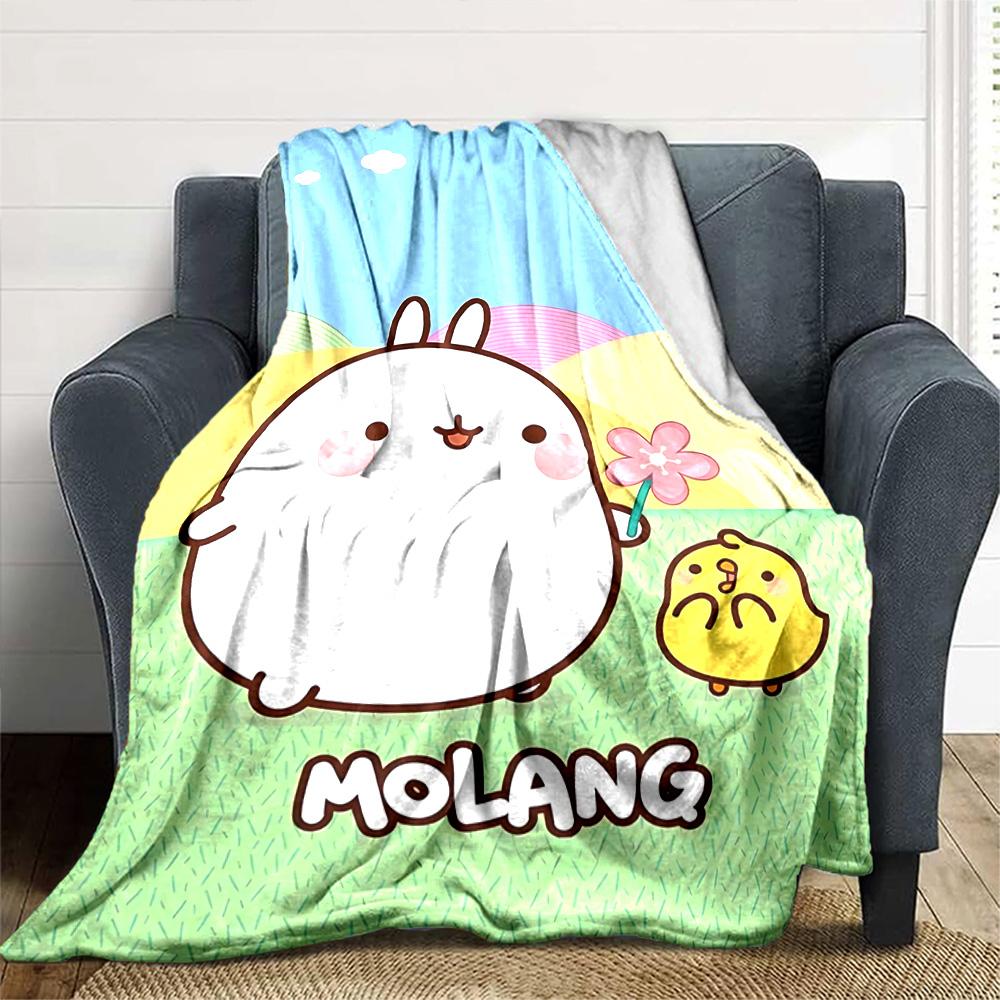 Cute Rabbit Flower Flannel Blanket Super Soft Warm Cozy Blanket for Sofa Bed Office Travel All‑Season Home Decor Gift