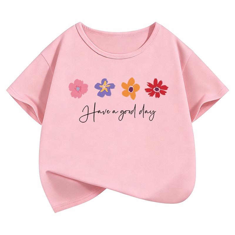 Have A Good Day Flower Design T Shirts Short Sleeve Kids Childrens Tshirt Boys Girls Summer Spring Casual Top Tee Shirt