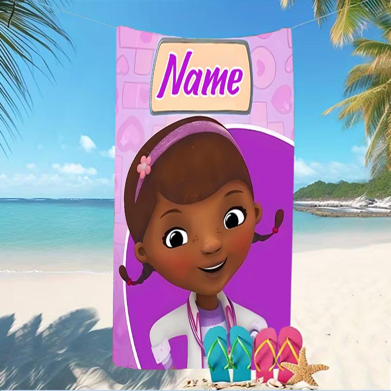 Customizable personalized beach towels Doc McStuffins themed designs.Suitable for the beach, yoga, sports;ideal as beach accessories