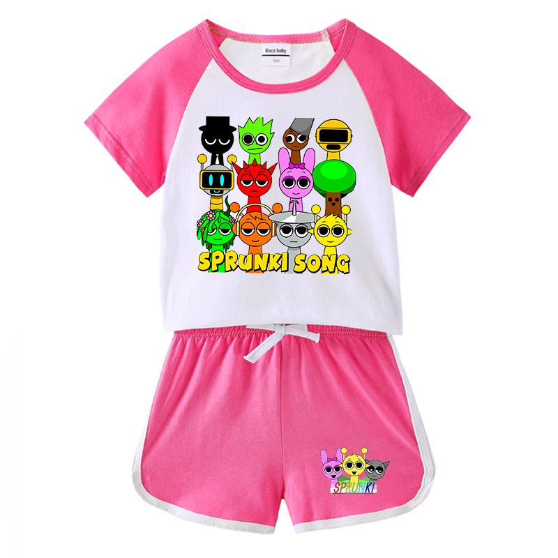 Kids' Summer Color Block Sports Set: Short Sleeve Tee & Hot Pants Two-Piece