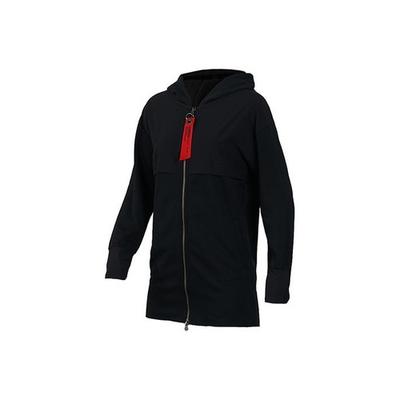 Ribbon Zip-Up Mid-Length Loose Fit Sports Hoodie Jacket Women's Black