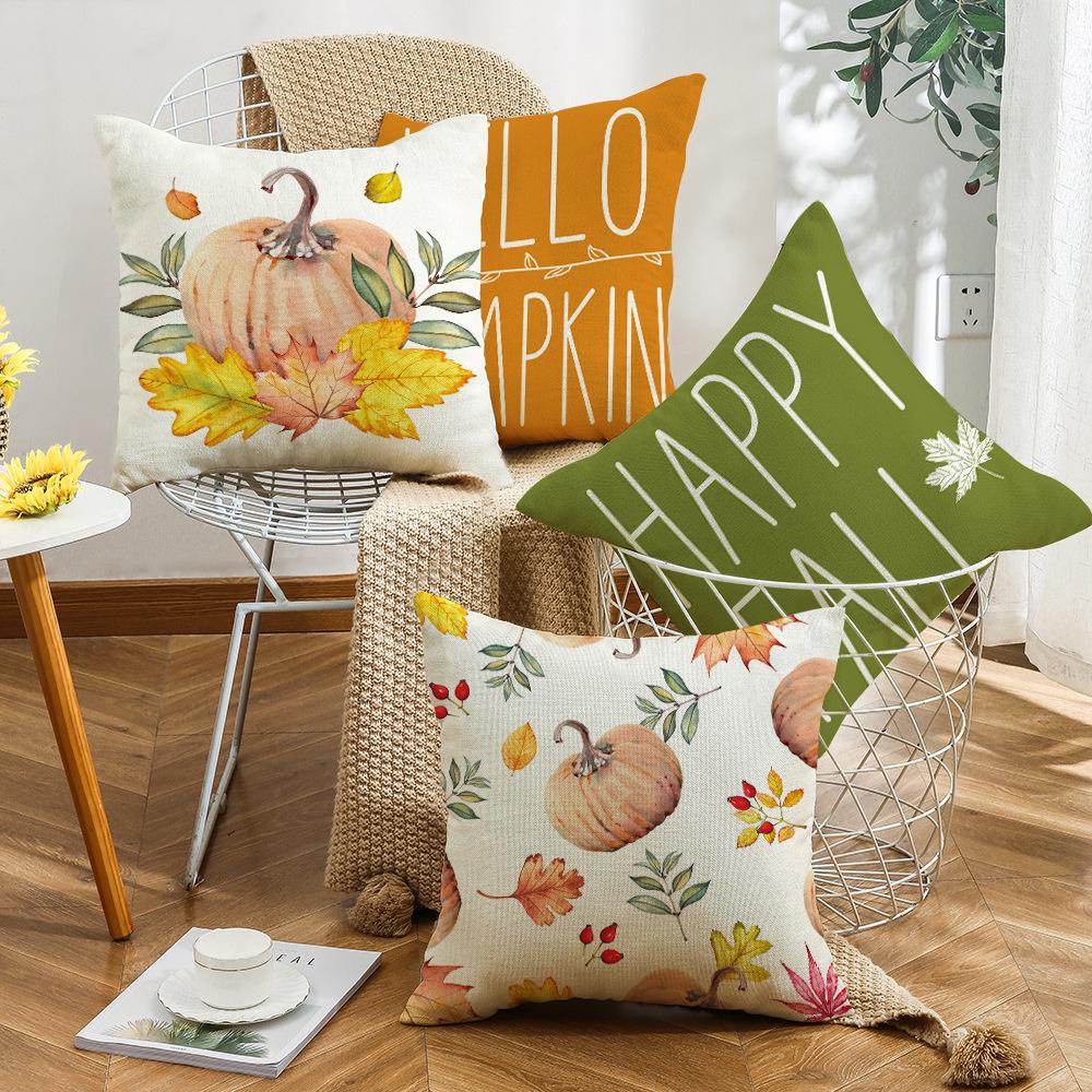 New Thanksgiving Harvest Pillow Autumn Pumpkin Orange Print Farm Decoration Sofa Pillow Cover