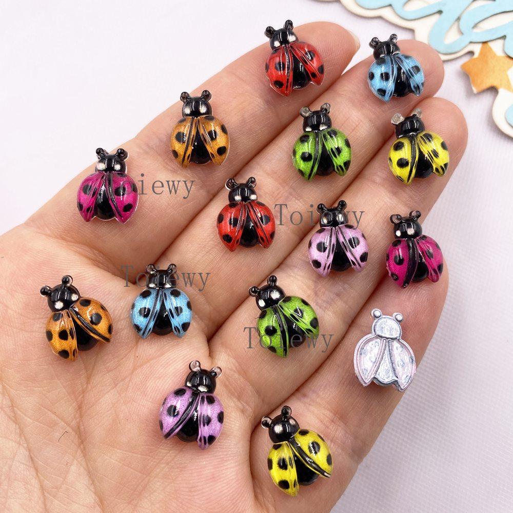60pcs Mixed Resin Cute Colorful Beautiful Red Beetle Flat Back Rhinestone Appliques DIY Wedding Scrapbook Christmas Decor Crafts