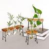 Heart Shape Glass Hydroponic Vase Flower Plant Pot Wooden Tray Desk Decoration