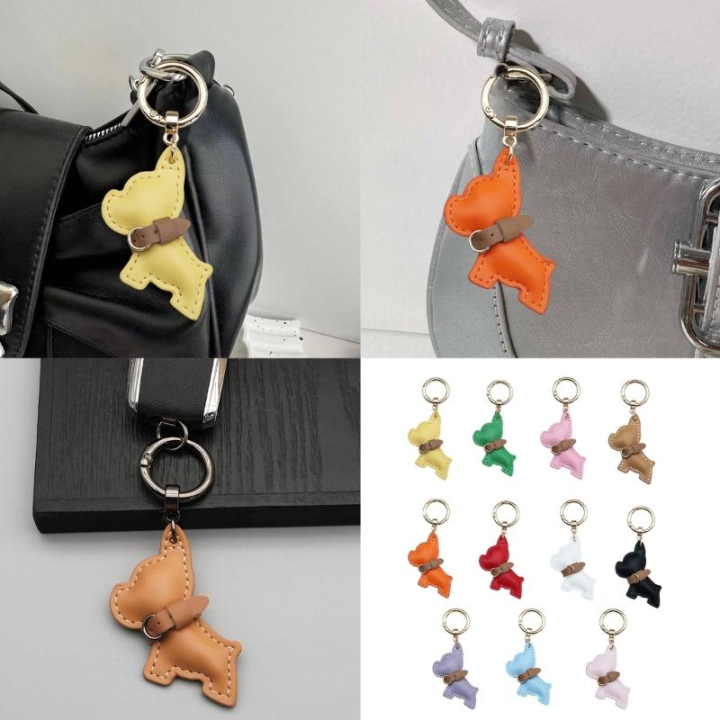 Car Hanging Ornament Key Chain PU Leather French Bulldog Key Chain Creative Gift Bag Charm Pendant Decoration