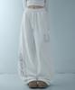 LOOXP Horse Embroidered Lettering Wide Training Long Pants Ivory