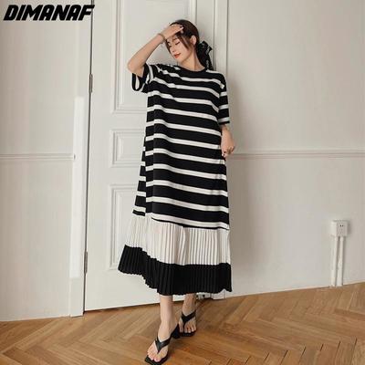 DIMANAF moteriška ilga suknelė vasarinė didelio dydžio madinga juoda laisva laisvalaikio negabaritinė medvilnė