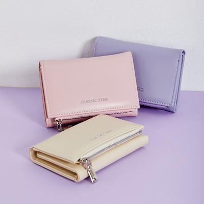 Portable Triple Fold Short Wallets PU Leather Solid Color Coin Purse Multi-slot Card Holder Women