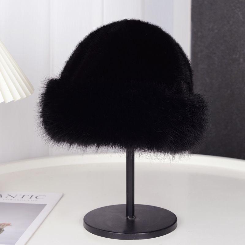 Autumn and winter new plush Mongolian hat windproof warm basin hat thickened imitation leather ear protector bucket hat imitation fox hair