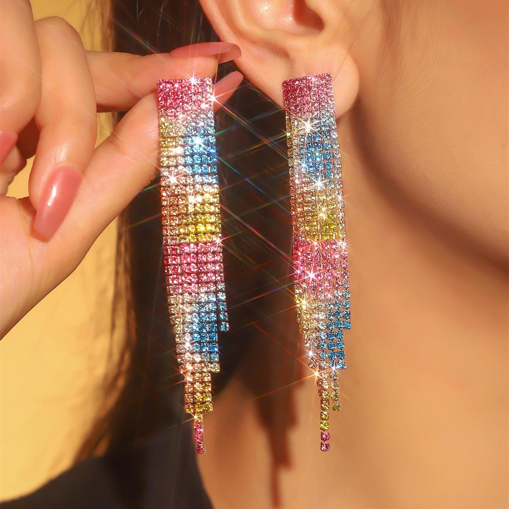 Elegant Rhinestone Tassel Earrings: High-End Shiny Diamond Design for Women