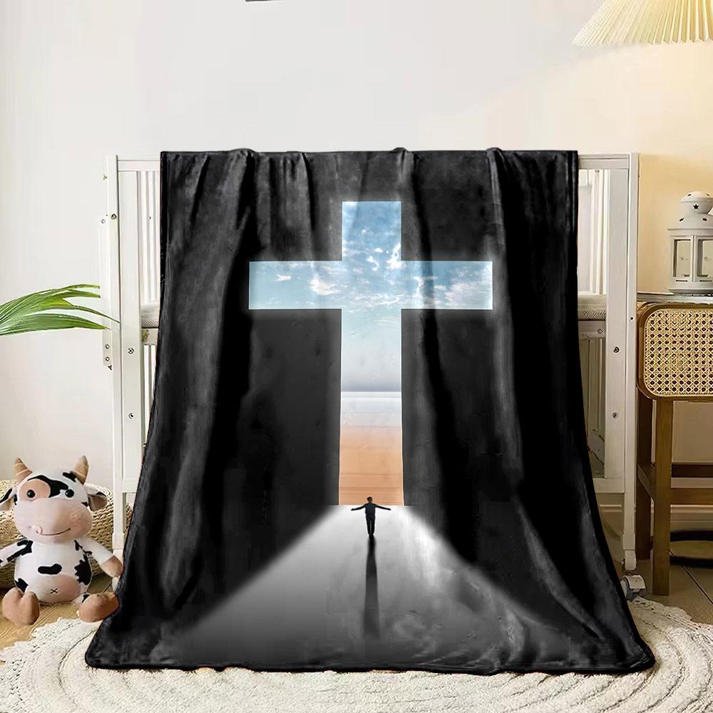 Cross Shape Seaside Sky Blanket Printed Blanket for Living Room Bed Couch lunch break Soft Cozy Blanket for Friend's festival Gift