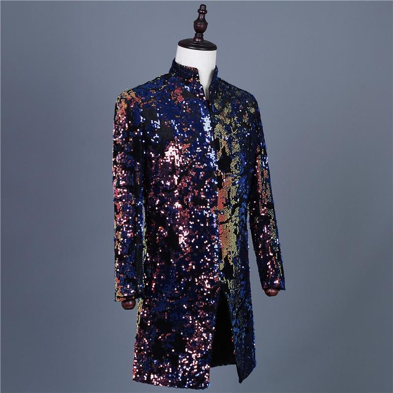 Mens Sequin Longline Suit Jacket 