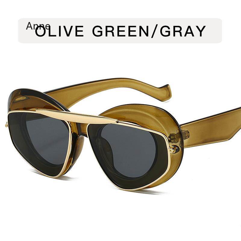 Y2K Oversized Cat Eye Women Fashion Sunglasses Retro Unique Lens Amber Shades UV400 Men Punk Sun Glasses óculos gafas de sol