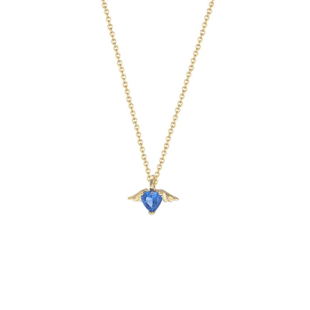 Silver angel wings necklace female Internet celebrity versatile niche design sense wings heart zircon pendant clavicle chain