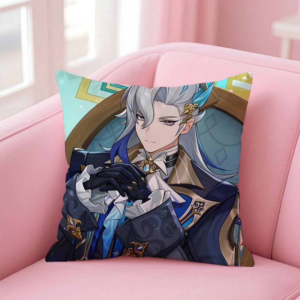 Popular Genshin Impact NNeuvillette Cushion Cover Pillowcase Short Plush Invisible zipper Room Sofa Cushion Cover