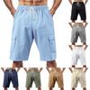Men's Lightweight Breathable Linen Loose Cargo Multi-pocket Casual Cropped Shorts