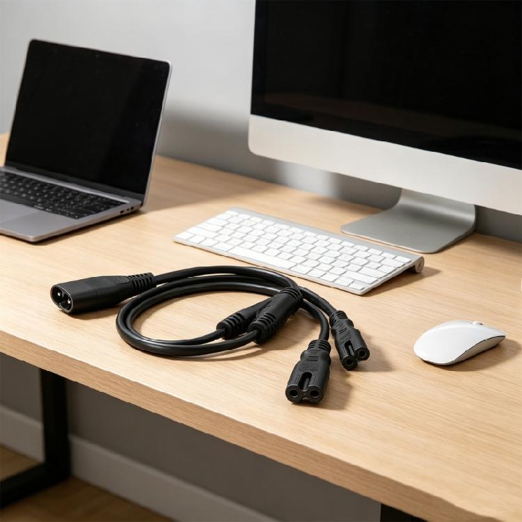 One Input Two Output Cable for Desk Power Use, 60cm/23.62inch Splitter Cable for Close Home Office Wiring Tasks with Small Electronics