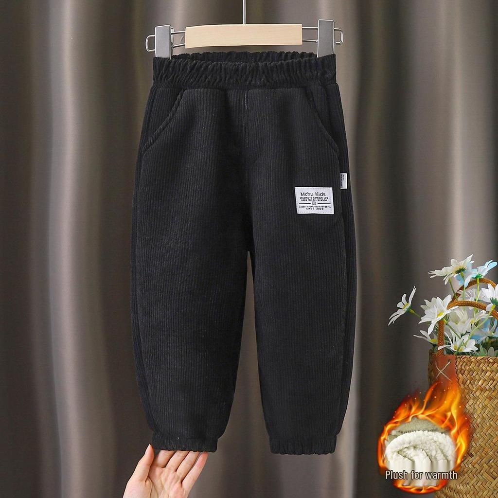 Kids' Fleece-Lined Cotton Velvet Pants - Autumn/Winter Style, Thick & Warm for Boys & Girls