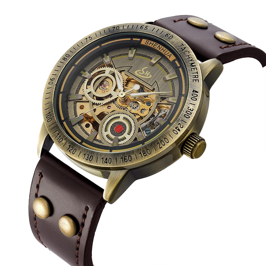 Personalized European American style men mechanical watch night light hollow out leisure retro fully automatic mechanical watch