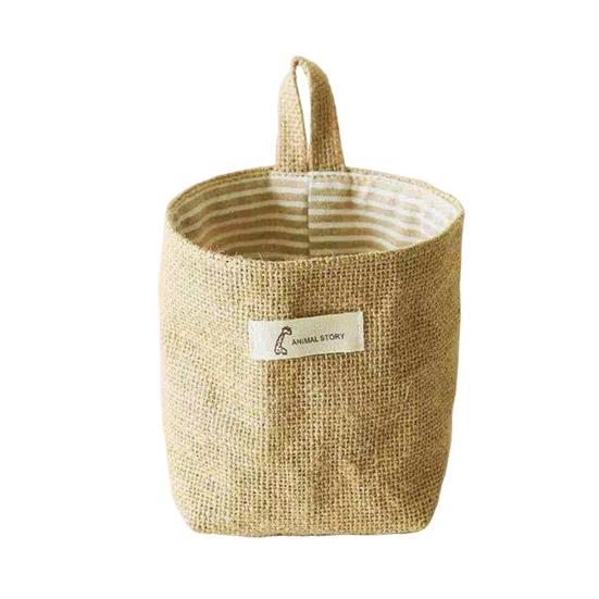 Cotton Linen Hanging Storage Bag Wall Mounted Storage Basket Small Folding Storage Bag with Handle for Keys Toys Cosmetics