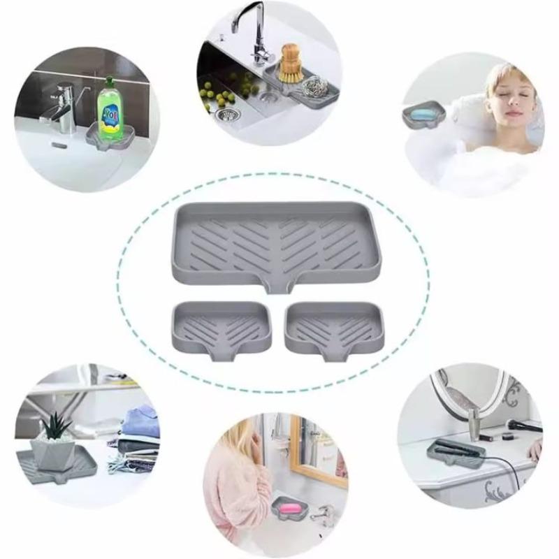 New Silicone Faucet Mat Kitchen Sink Tray Soap Dispenser Sponge Drain Pad Sink SplashDrying Mat Countertop Storage Tray SoapTray