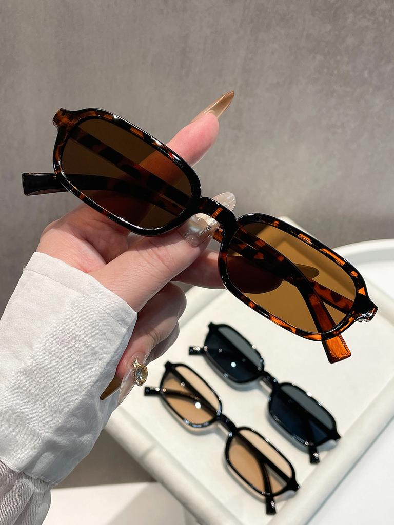 3PCS Unisex Rectangular Fashion Glasses European Style Small Frame Suitable for Daily Wear Photography Driving Men Women