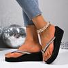 Fashion Plus Size Fashion Wedge Flip Flops for Women Crystal Clip Toe Platform Slippers Woman Summer Thick Sole Non Slip Beach Sandals