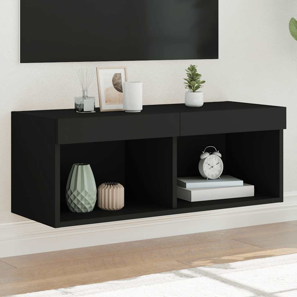 TV Cabinet with LED Lights Black 80 x 30 x 30 cm