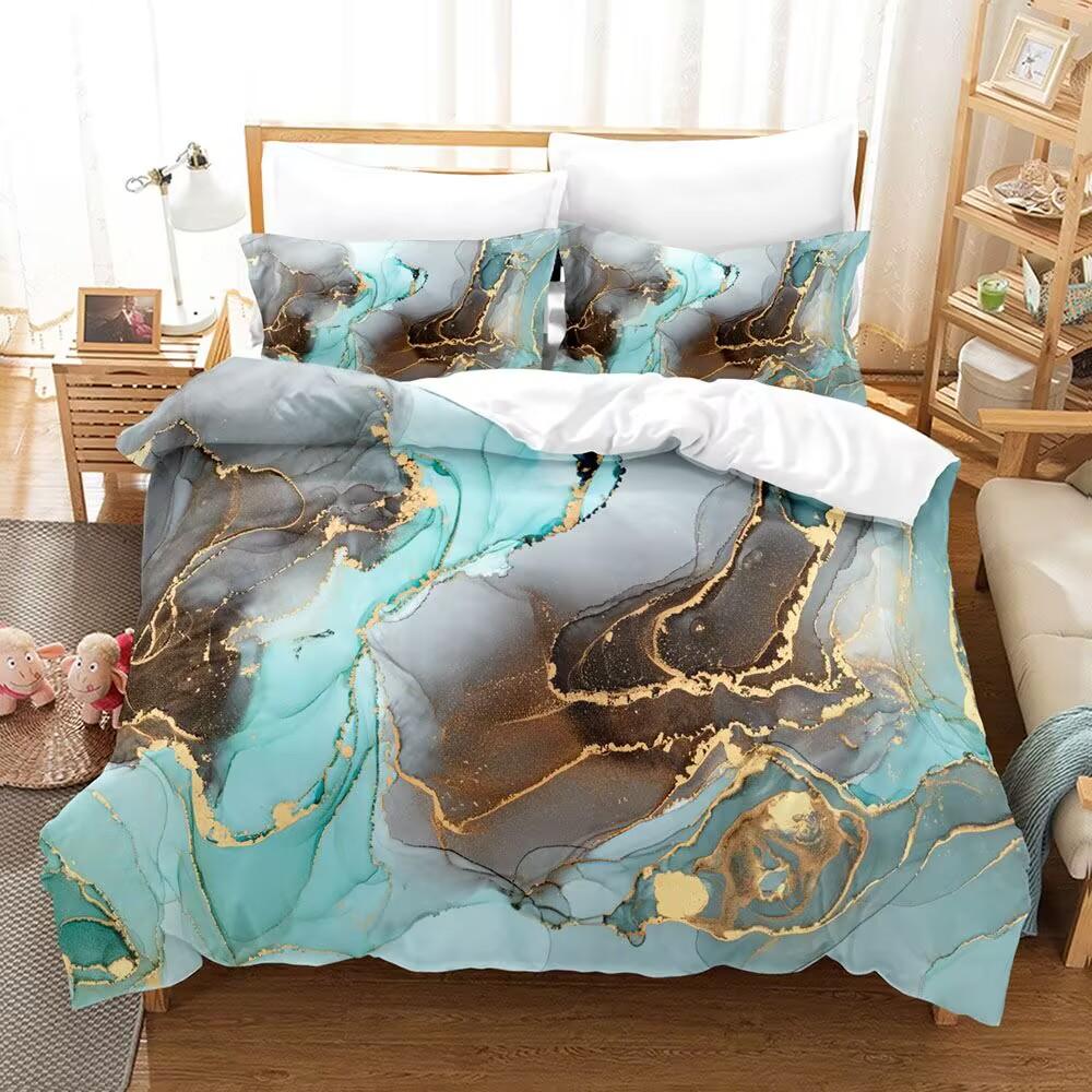 Luxury Colored Marble Bedding Set Romantic Velvety Wightness Minimalist Duvet Cover Set Twin Queen King Size for Birthday Gift