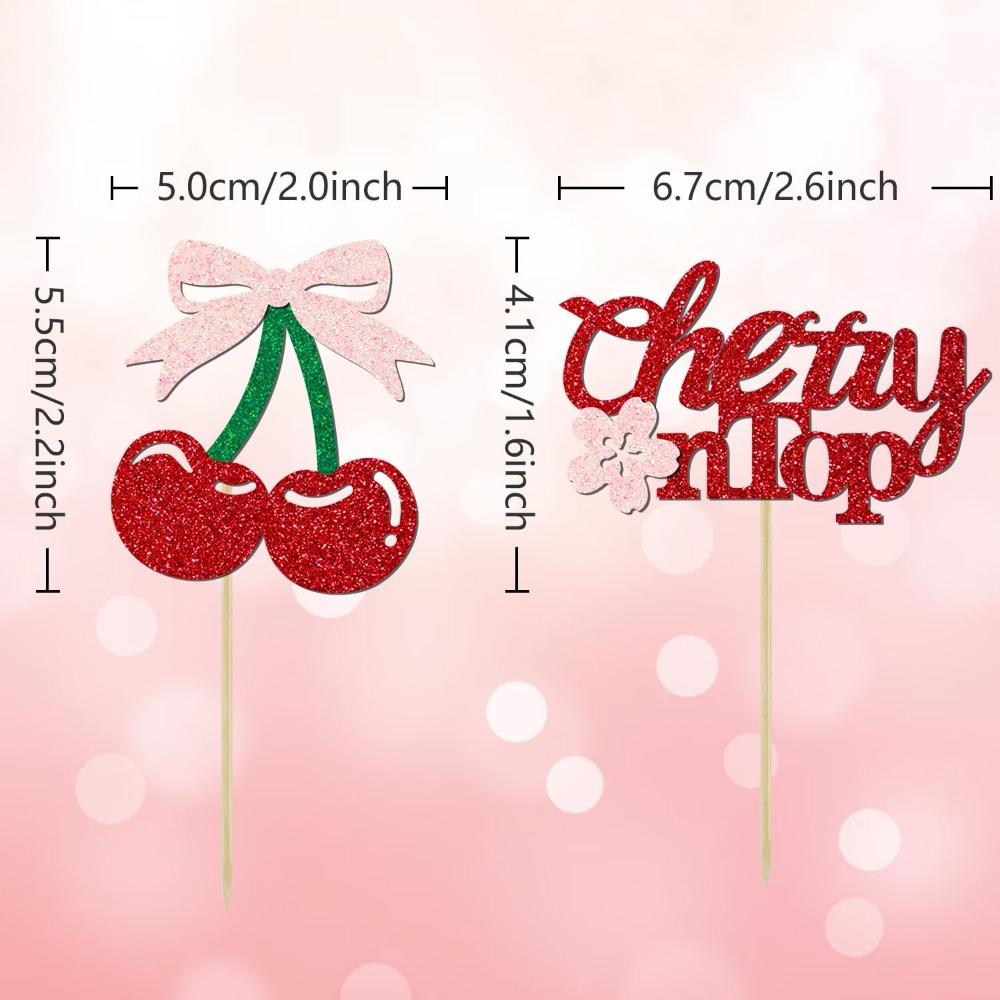 24pcs She s The Cherry on Top Cupcake Toppers Glitter Cherry Sweet Cake Pick for Fruits Theme Baby Shower and Bridal Shower Decorations Supplies