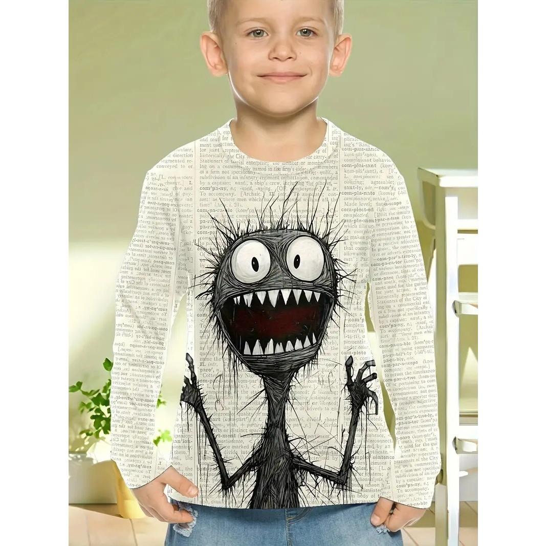 

Spring and Autumn Round Neck 3D Skull Printed Top Fashionable Casual Long Sleeved Children s Boy T-shirts 170