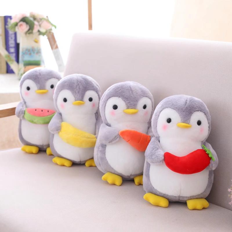 25cm/45cm Kawaii Fluffy Penguin Plush with Bow Tie & Fruit Accents Ideal Gift for Penguin Lovers Home Sofa Bed Decoration