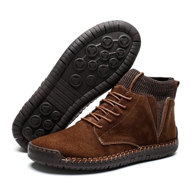 Autumn winter men's leather boots plus fleece men's suede outdoor casual shoes high-top snow boots sapatos masculinos D582