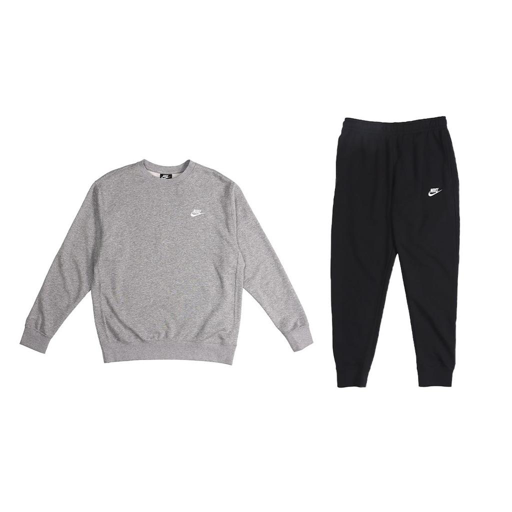 Nike Logo Crew Neck Pullover Long Sleeve Sweatshirt And Jogger Pants Set Men Sweatshirt And Pants Gray Black BV2667-063+BV2680-010