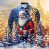 Herren 3D Weihnachtsmann-Druck Langarm Freizeitshirt