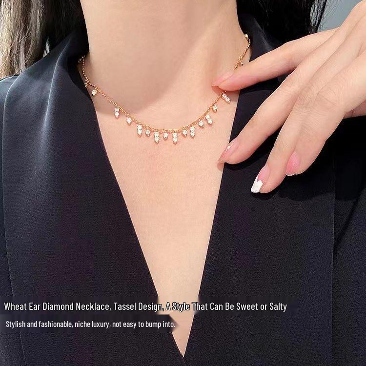 Hui Zhi Yi 2023 Sterling Silver Tassel Choker with High Carbon Diamond - Light Luxury Fashion Necklace