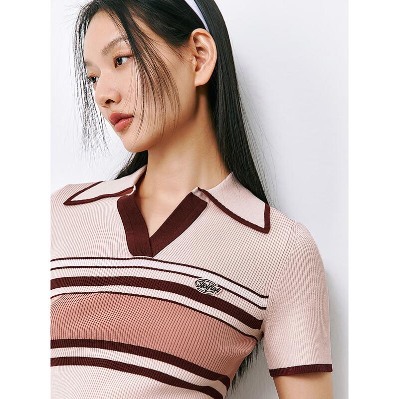 Peacebird Women's Color Block Stripe Knit Polo Top
