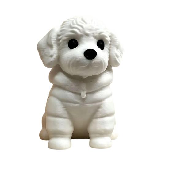 3D Printed Sitting Dog White Dog Figurine Mini Statue
