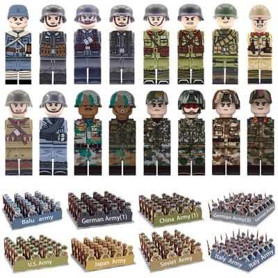 WW2 Mini Military Soldiers Figures Building Blocks German Army US Japan  Italian Battlefield Weapon Guns Bricks Set Kids Toys