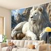 Weißer Löwe Wandteppich, Majestätischer König des Dschungels auf Felsklippe, Realistische Tier-Wandkunst für Wohnzimmer Schlafzimmer Heimdekoration