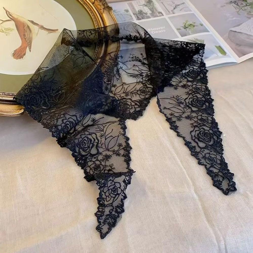 Versatile Elegant Silk Scarf Retro Solid Color Triangular Scarf Flower Embroidered Breathable Lace Scarf for Women