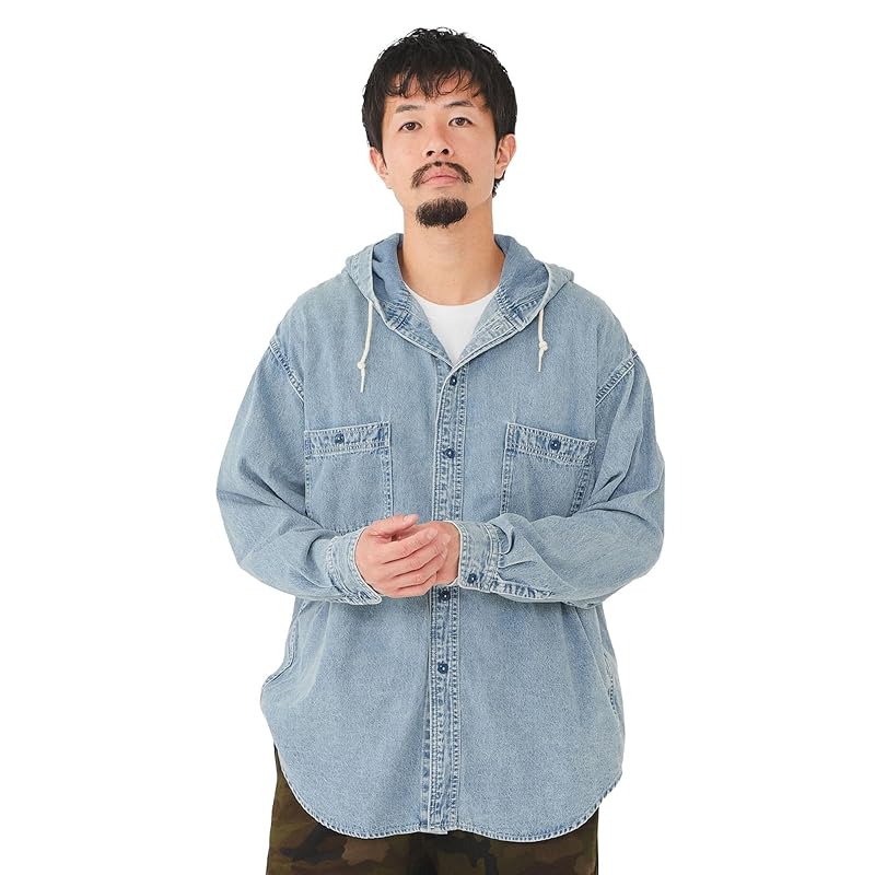 

[Beams] L/S shirt chambray hood shirt men s LT.INDIGO S
