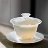 Suet Jadecover Bowl Three Talentsare Not Hot, Hover White Porcelain Tea Bowl Householdhigh-end Tea Cup Kung Fu Tea Set Tea Maker